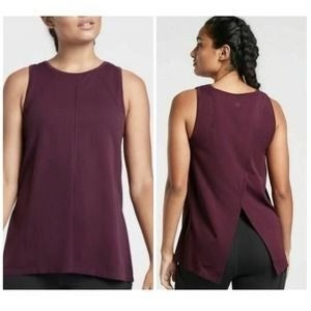 Athleta Foothill Crew Neck Split Back Sleeveless Top Maroon Running Womens L